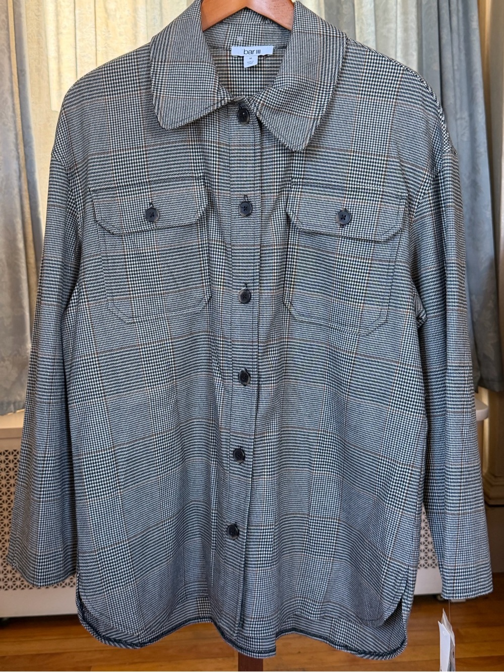 Bar III Black and White Glen Plaid Shirt Jacket